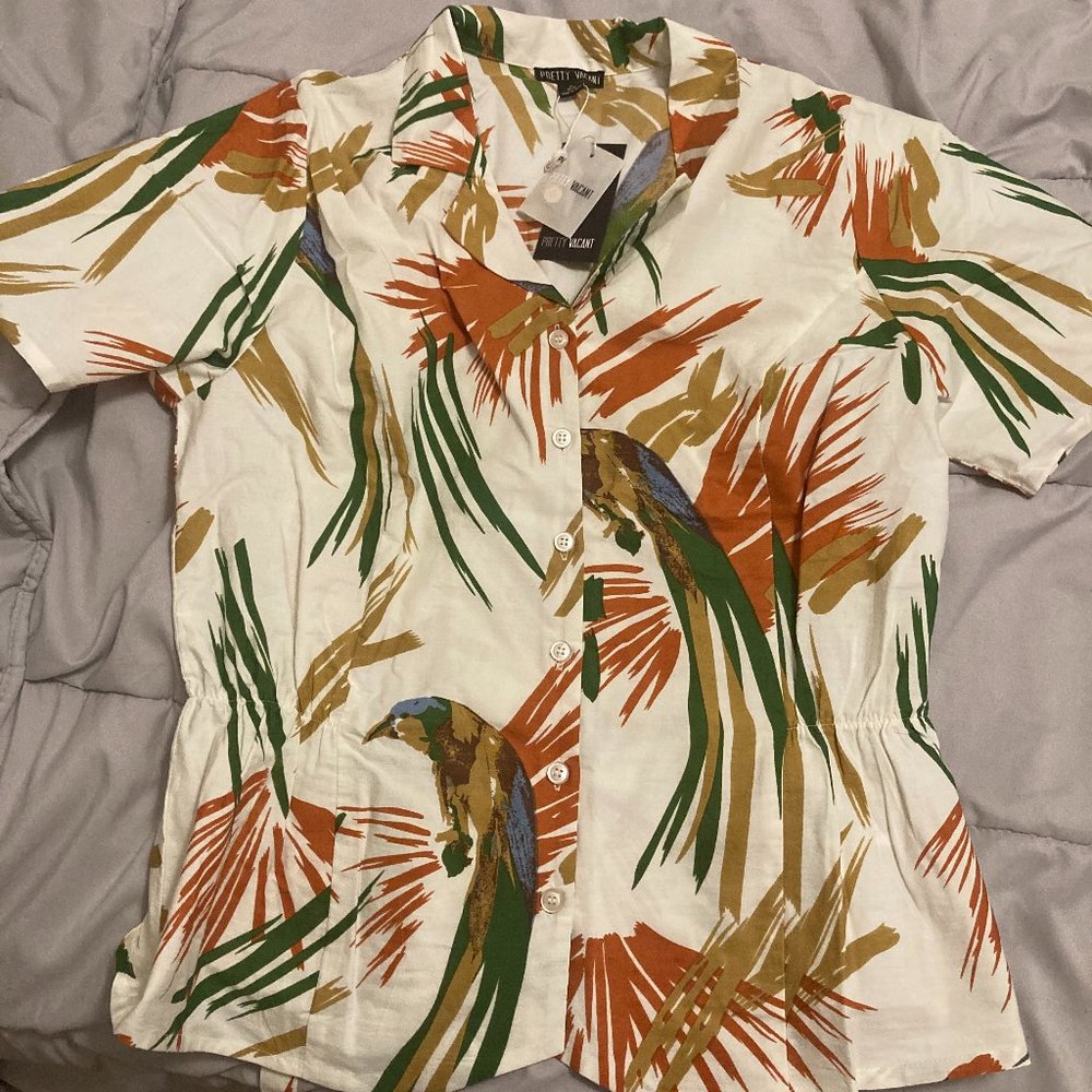 NWT Modcloth Pretty Vacant Parrot of Merit Button-Up Shirt, Size XL